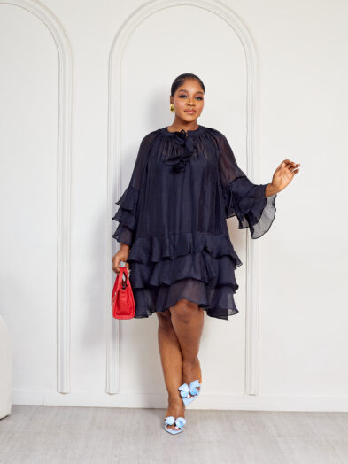 (2FOR60K)BLACK ORGANZA LAYERED TUNIC