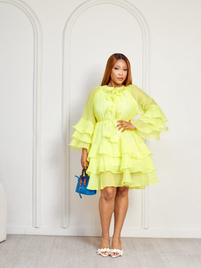 (2FOR60K)LIME ORGANZA LAYERED TUNIC