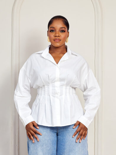(2FOR50K)ZR 8089 WHITE PLEAT DETAIL SHIRT