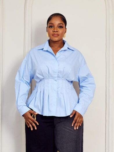 (2FOR50K)ZR 8089 MUTED BLUE PLEAT DETAIL SHIRT