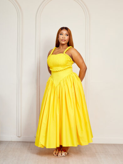 SASHES X HIDES YELLOW TWIST STRAP DOLL DRESS