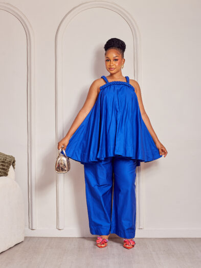 SASHES X HIDES SAX WOVEN STRAP SWING TOP X PANT SUIT SET