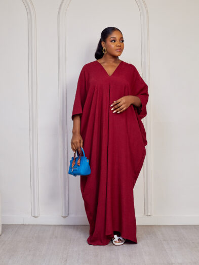 (2FOR45K)BURGUNDY BACK TIE SIMPLE BATWING CAFTAN