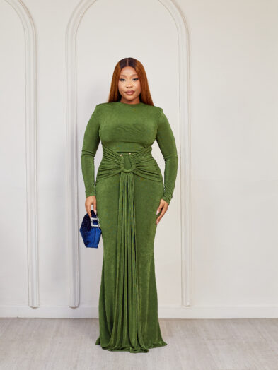 LIME JERSEY URING DRAPED MAXI DRESS