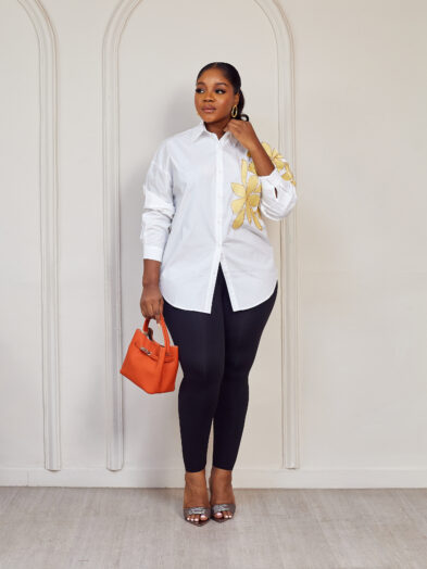 WHITE WITH YELLOW EMBROIDERY DETAIL SHIRT