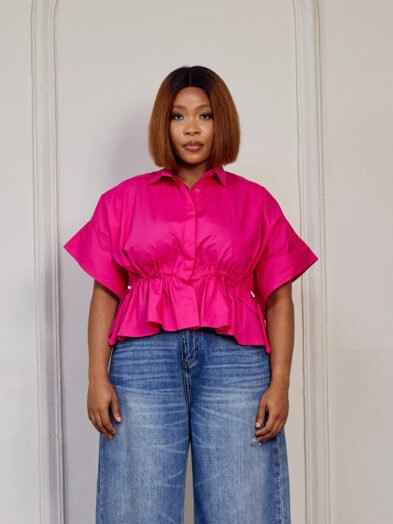 (2FOR40K)MOMENTS PINK DRAWSTRING BATWING TOP