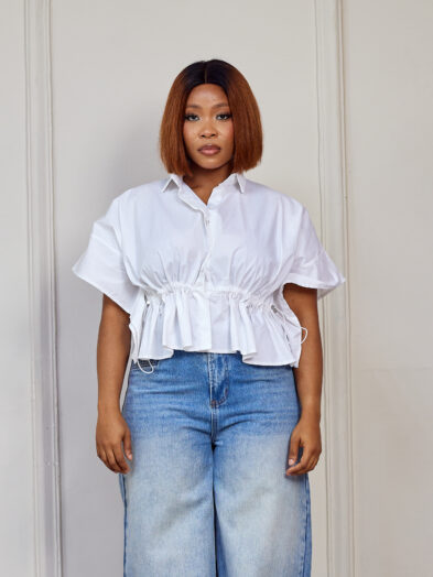 (2FOR40K)MOMENTS WHITE DRAWSTRING BATWING TOP