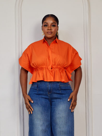(2FOR40K)MOMENTS ORANGE DRAWSTRING BATWING TOP
