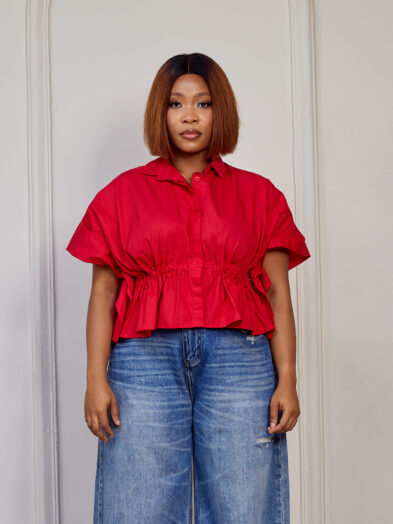 (2FOR40K)MOMENTS RED DRAWSTRING BATWING TOP