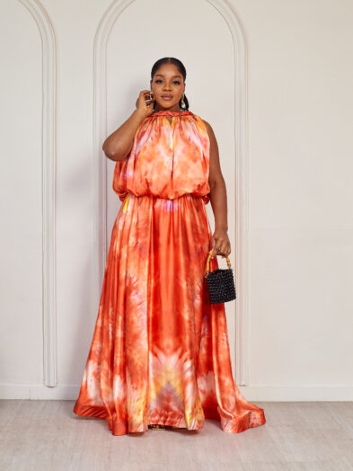 ORANGE PUFF TWIST DETAIL SILK 2IN1 MAXI