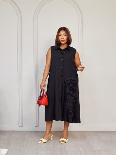CYARD BLACK FRILL DETAIL SHIRT DRESS