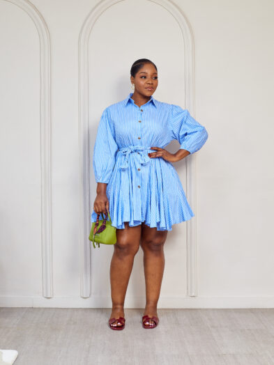 (2FOR80K)MATI 29051 BLUE STRIPE WOVEN BELT SHIRT DRESS