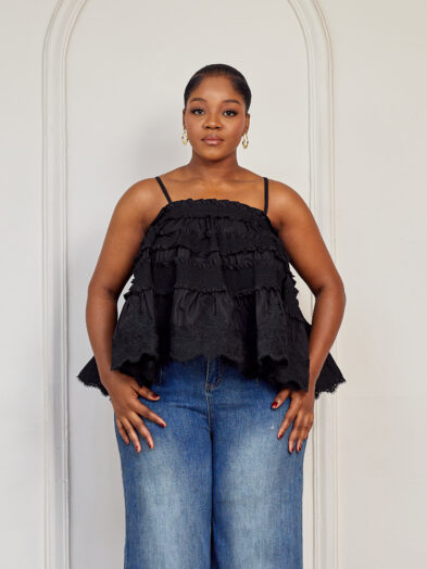 BLACK THIN SMOKED LAYERED TOP