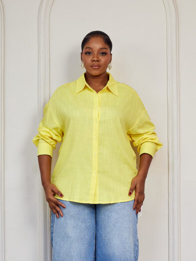 ROUBAI YELLOW LINEN BACK CUT OUT SHIRT