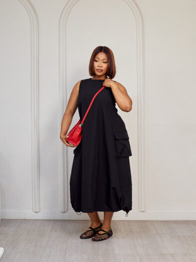 (2FOR65K)BLACK CARGO BALLOON DRESS