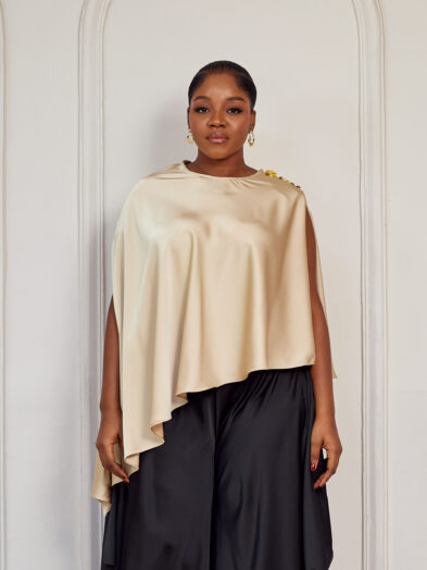 (2FOR60K)GOLD GOLD BUTTON SILK ASSYMETRIC TOP