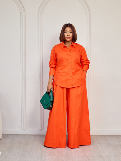 ORANGE FLARE PANTS PANT SUIT SET