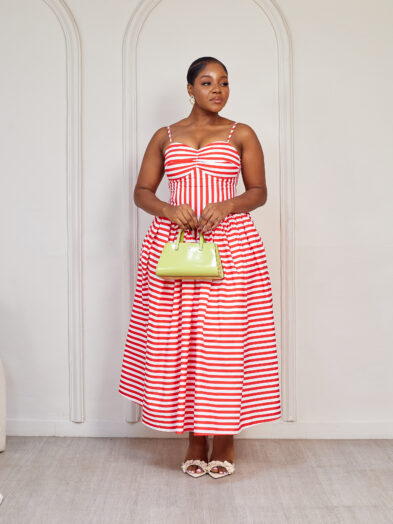 RED THIN STRAP STRIPE DOLL DRESS